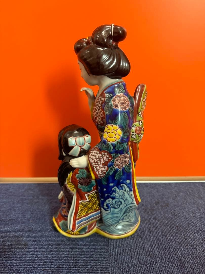 1780 古九谷焼　色絵母子人形　置物　時代物