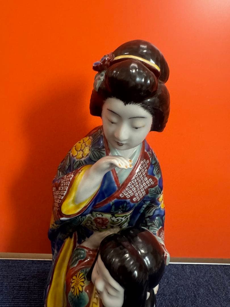 1780 古九谷焼　色絵母子人形　置物　時代物
