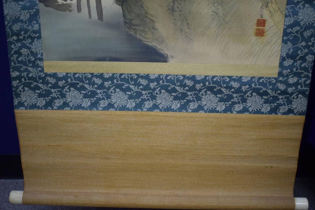 真作/田中頼完/頼章の子/秋渓山水人物図/桐共箱付/布袋屋掛軸HI-337