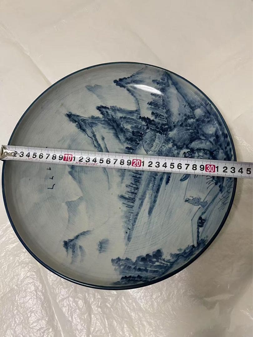 青白磁 風景画 皿 約34cm 国宝レベル