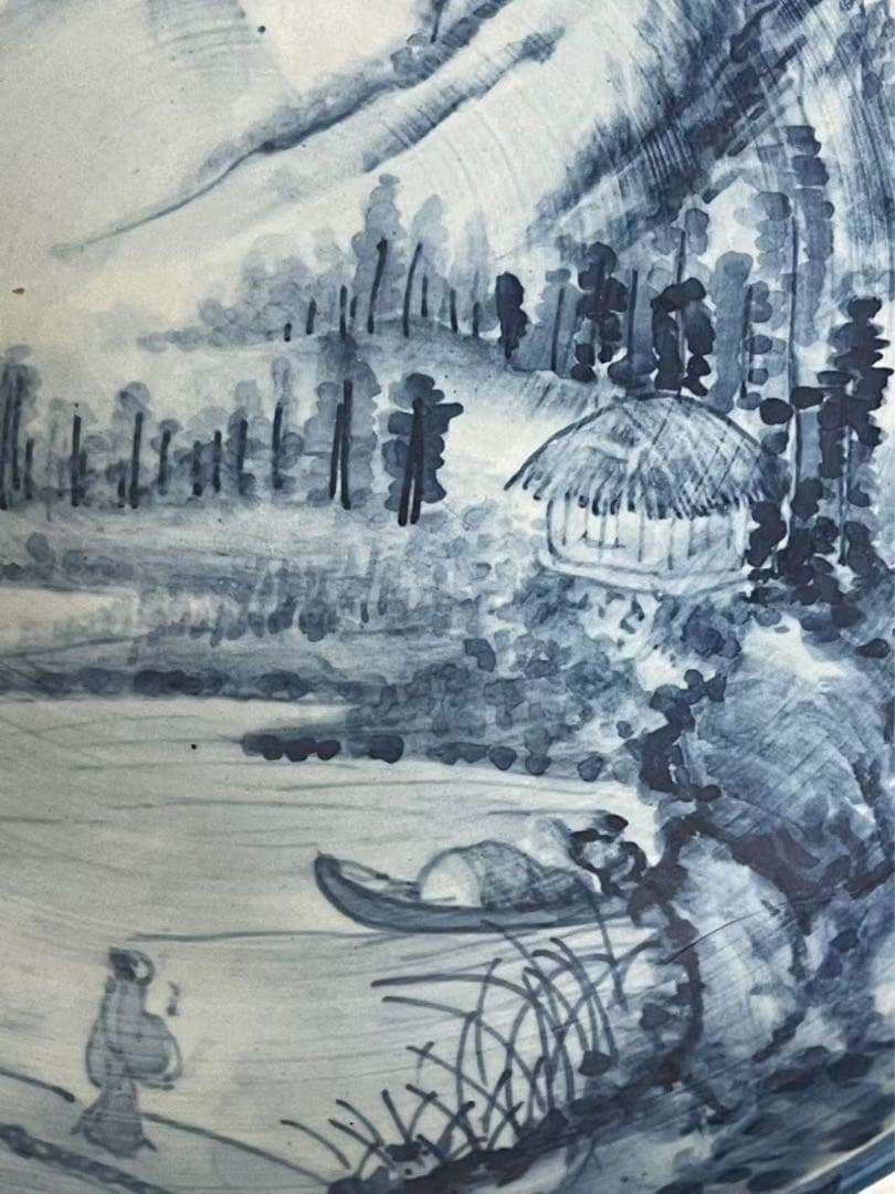 青白磁 風景画 皿 約34cm 国宝レベル