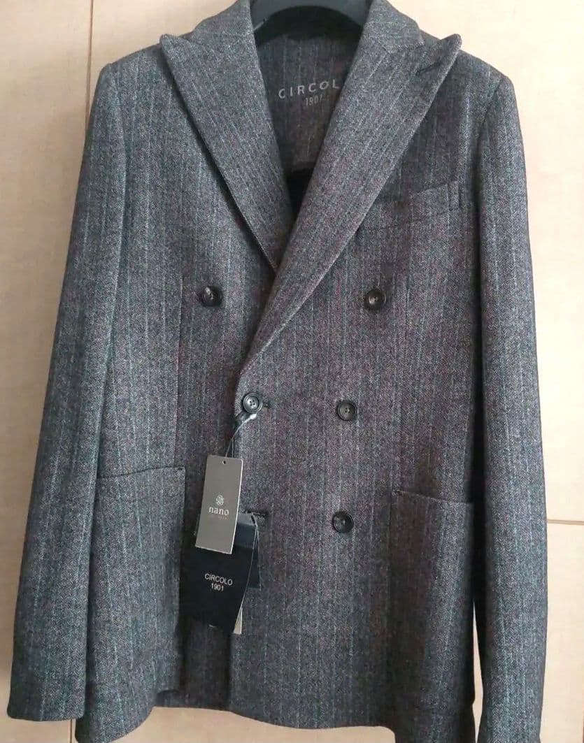 チルコロ テーラードジャケット ダブルボタン コットン ツイード ストレッチ素材