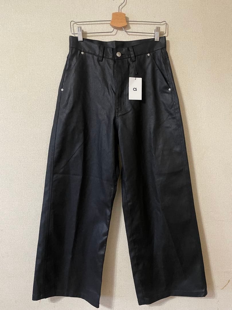 【CS】coated wide denim pants (black)