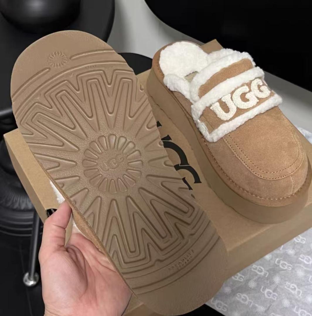 UGG スエードファースリッパ ブラウン厚底 24CM