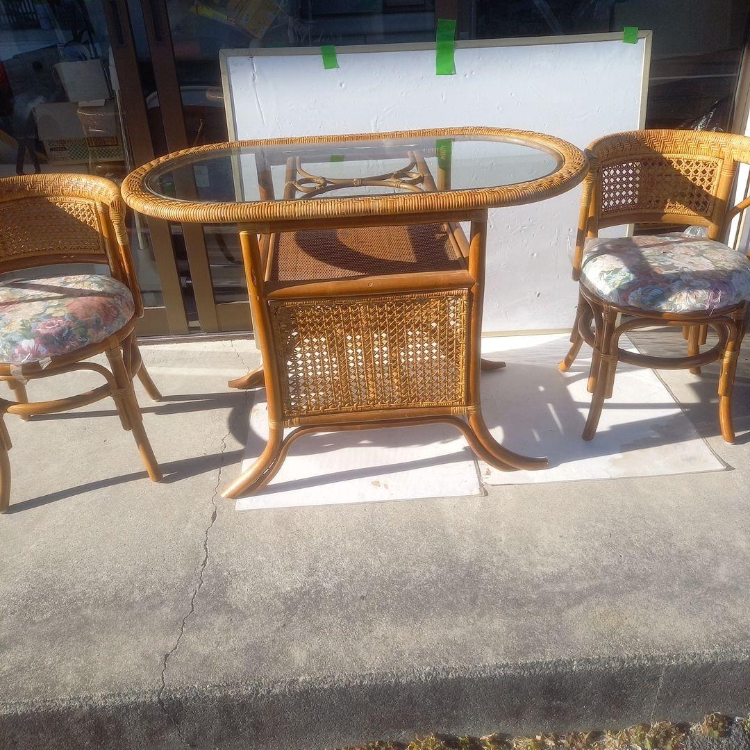 （籐）製アクセントテーブル チェア 2脚 ３点セット