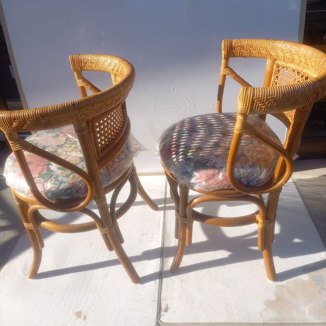 （籐）製アクセントテーブル チェア 2脚 ３点セット
