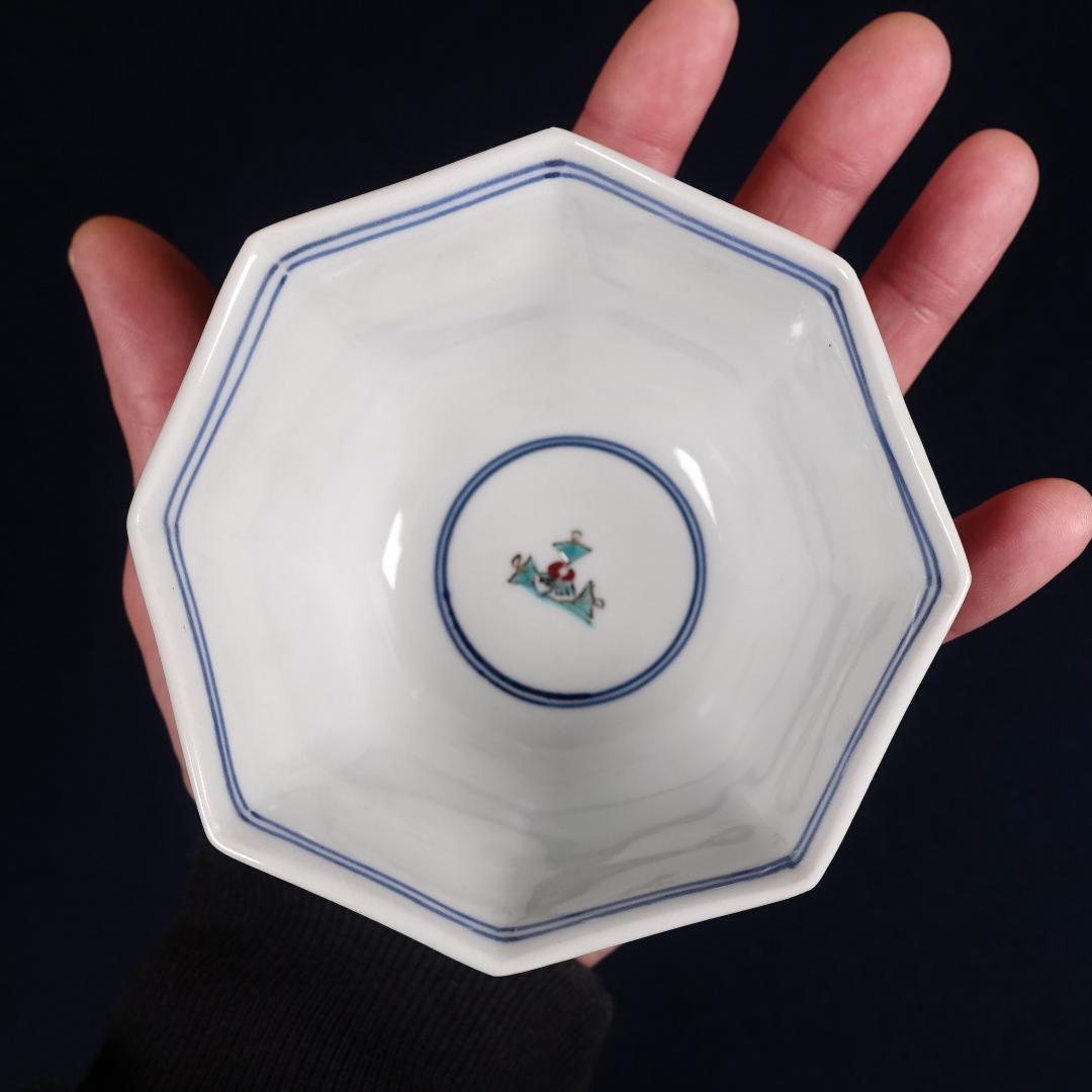 九谷焼 堀江青光 九谷聖城窯 牡丹割取 八角小鉢 5客 共箱