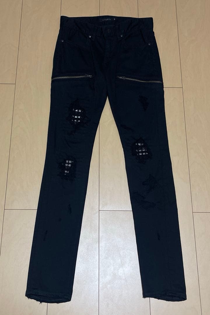 専用品 00s CIVARIZE スタッズ ダメージ ジップ スキニーデニム 黒