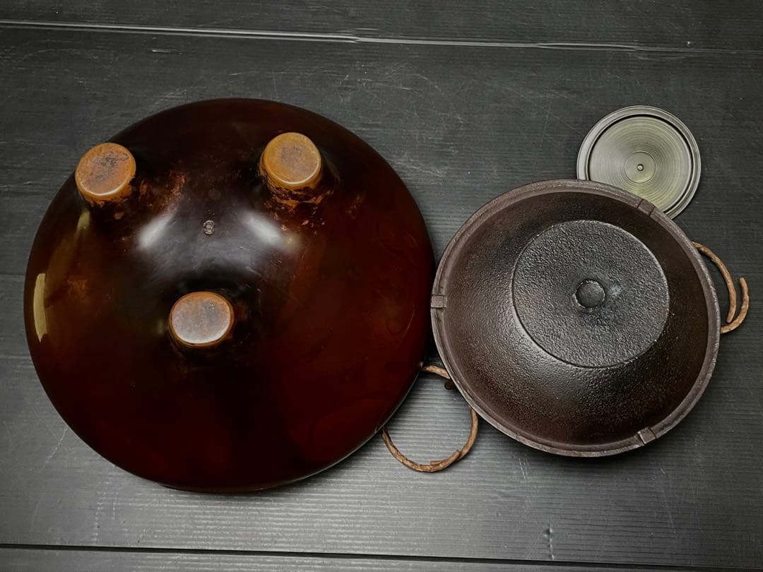 『祖』 利休好 唐銅 切合朝鮮風炉 真形釜添 畠春斎 一ノ瀬宗辰 共箱 （F⑩）