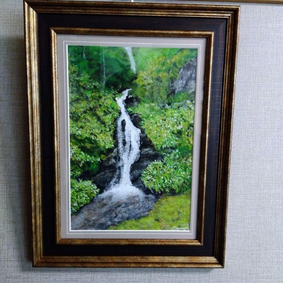 阿蘇古閑の滝　アクリル画　新品額縁付き(縦45cm横35cm) 2025年作