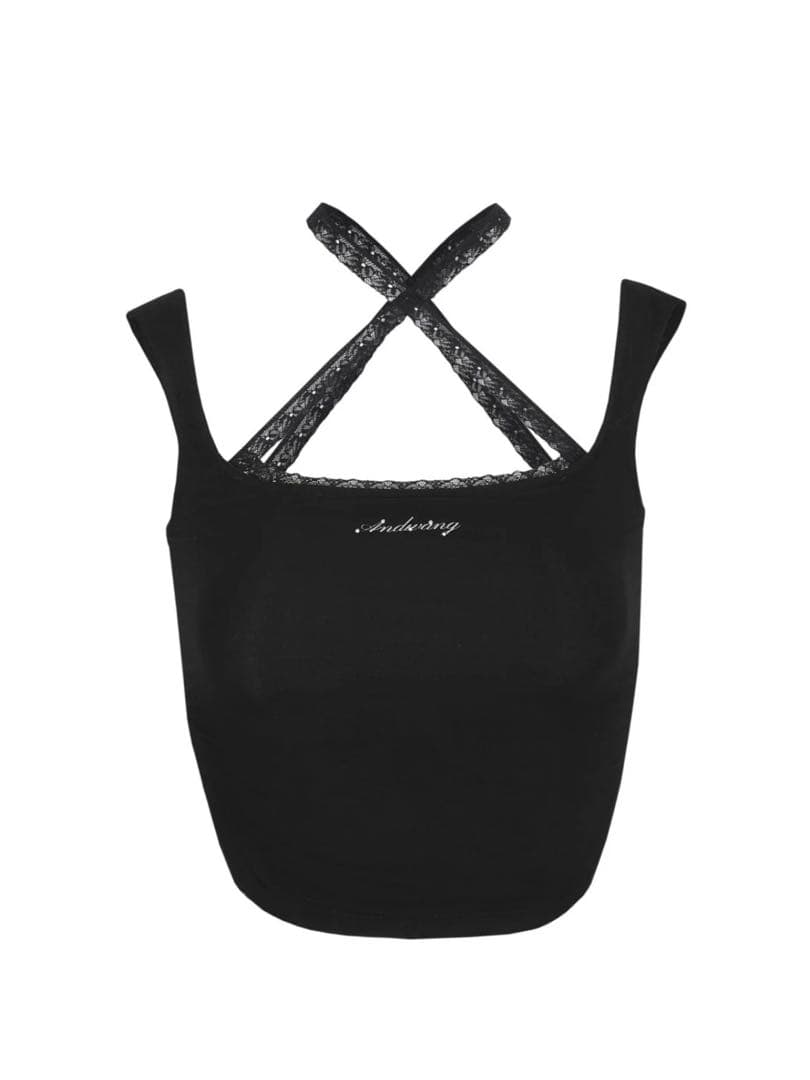 トップス andwang Cross lace tanktop black