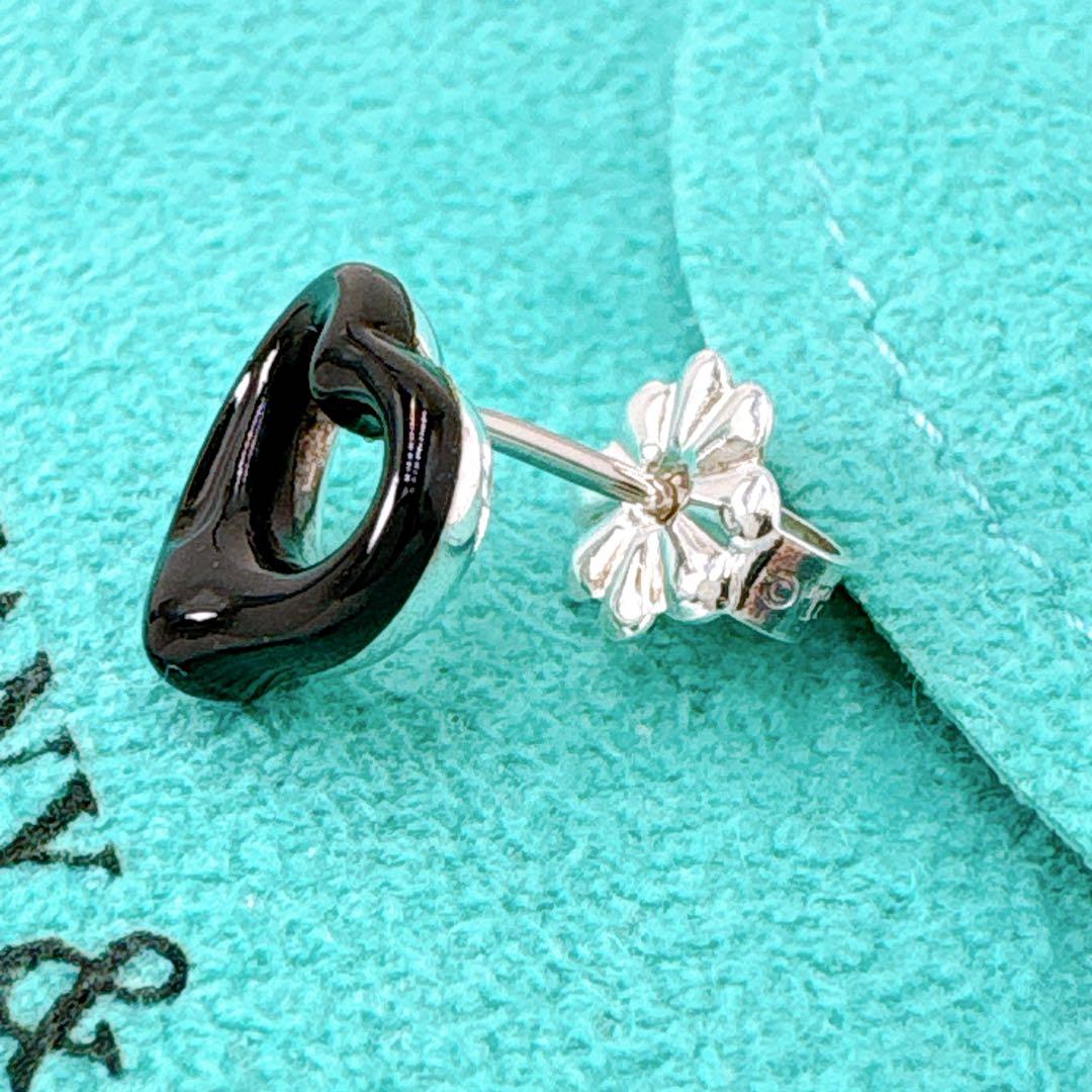 極美品レア ティファニー オープンハート ピアス ブラックジェイド シルバー