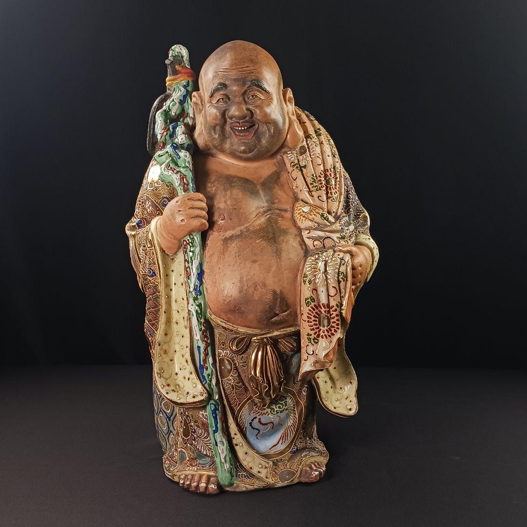 Y3122-9 九谷焼 色絵金襴手鳳凰布袋像 置物 高さ42㎝