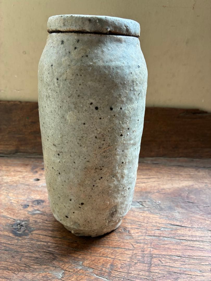 小野哲平作　蓋付壺灰色 斑点