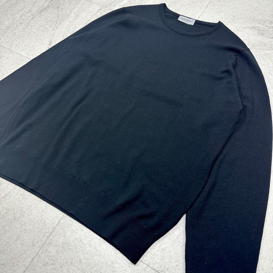美品【ジョンスメドレー】メリノウール ニット クルーネック 現行タグ 黒 長袖