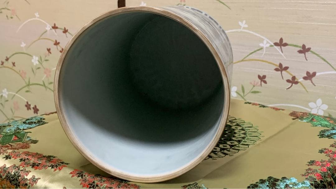 シノワズリ　ビンテージ　染付 青花　在銘　山水大壷　花瓶　大甕　オリジナル蓋付き