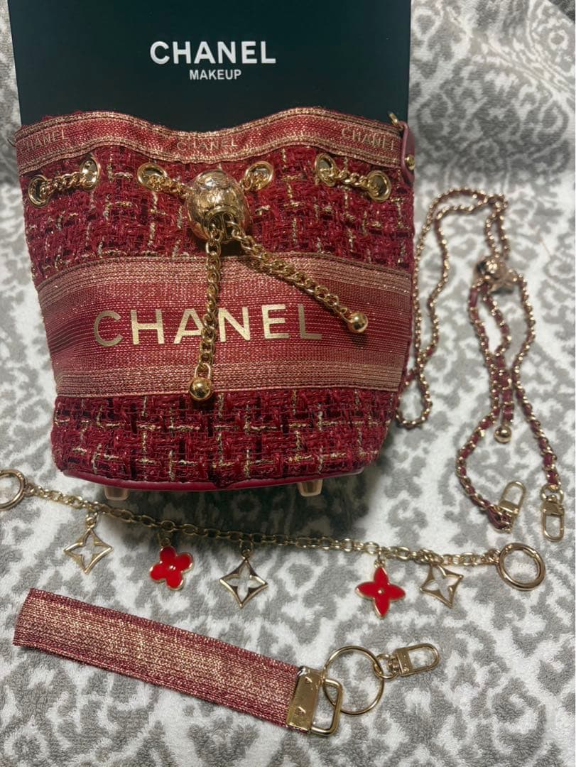 CHANEL MAKEUP ラメ　ツイード ショルダーバッグ　レッド　ノベルティ