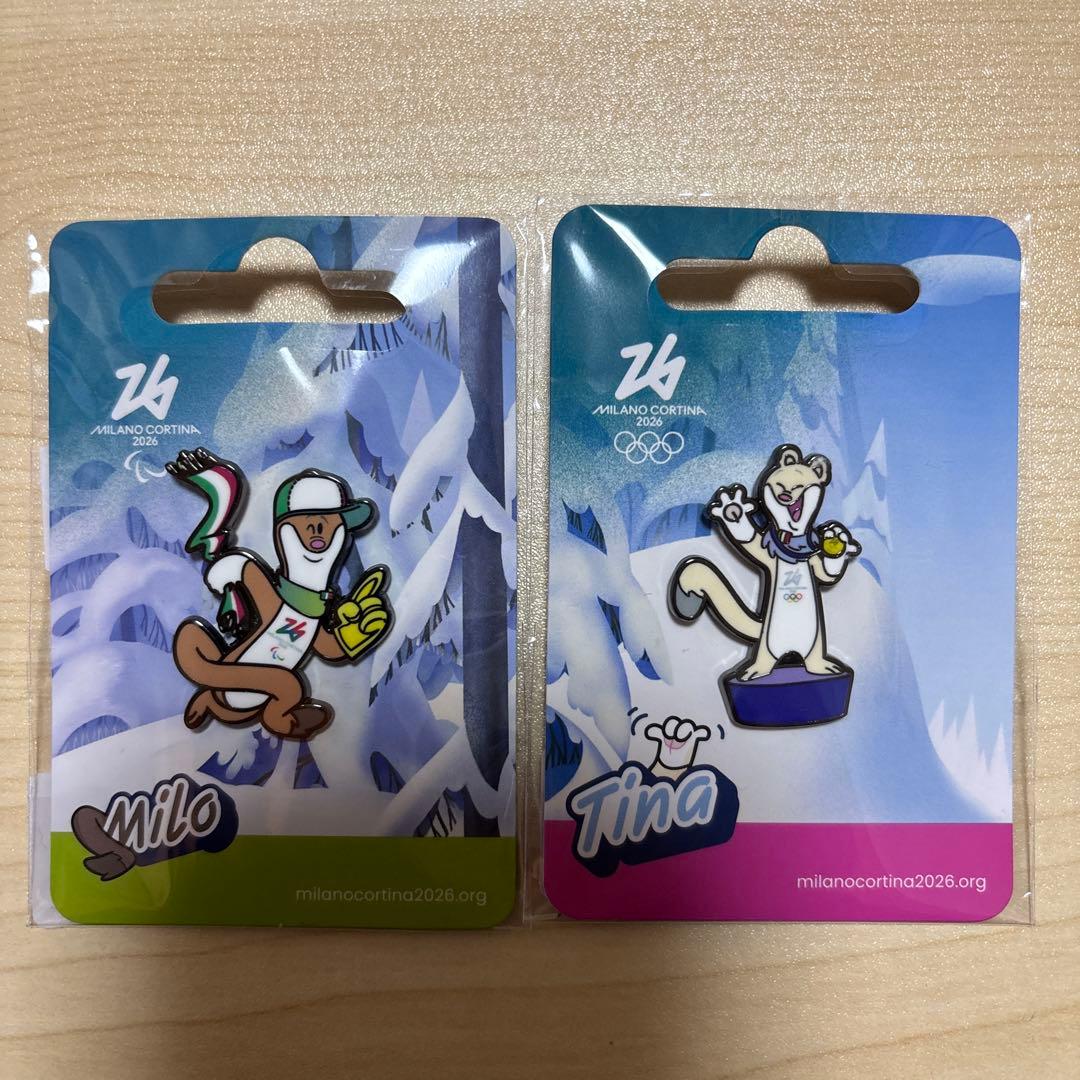 ミラノコルティナオリンピック　ティナ&ミロ　ピンバッジ２個セット　オマケで切符