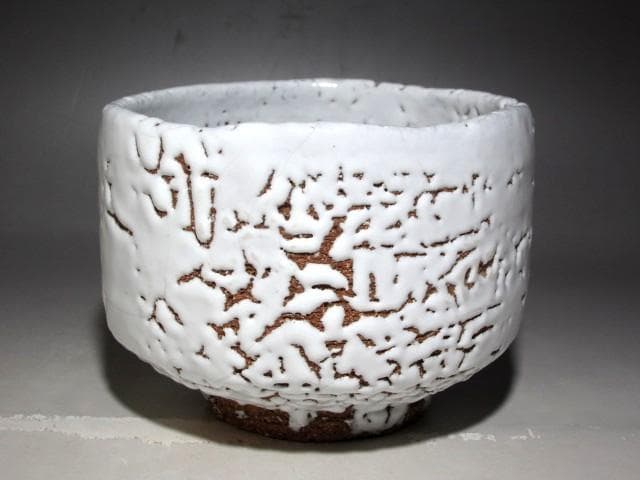 人間国宝 十一代三輪休雪 萩白茶碗「松寿」表千家而妙斎花押☆ｃ532