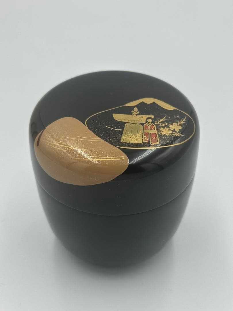 黒内塗　貝合蒔絵　中棗　松峰作　茶道具　雛人形