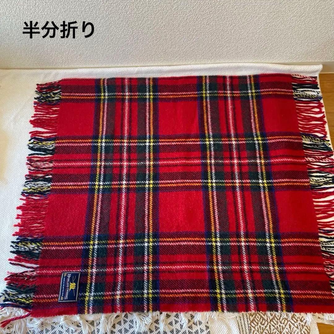 赤ハイランドツイード ウールブランケット イギリス製 タータンチェック 膝掛け