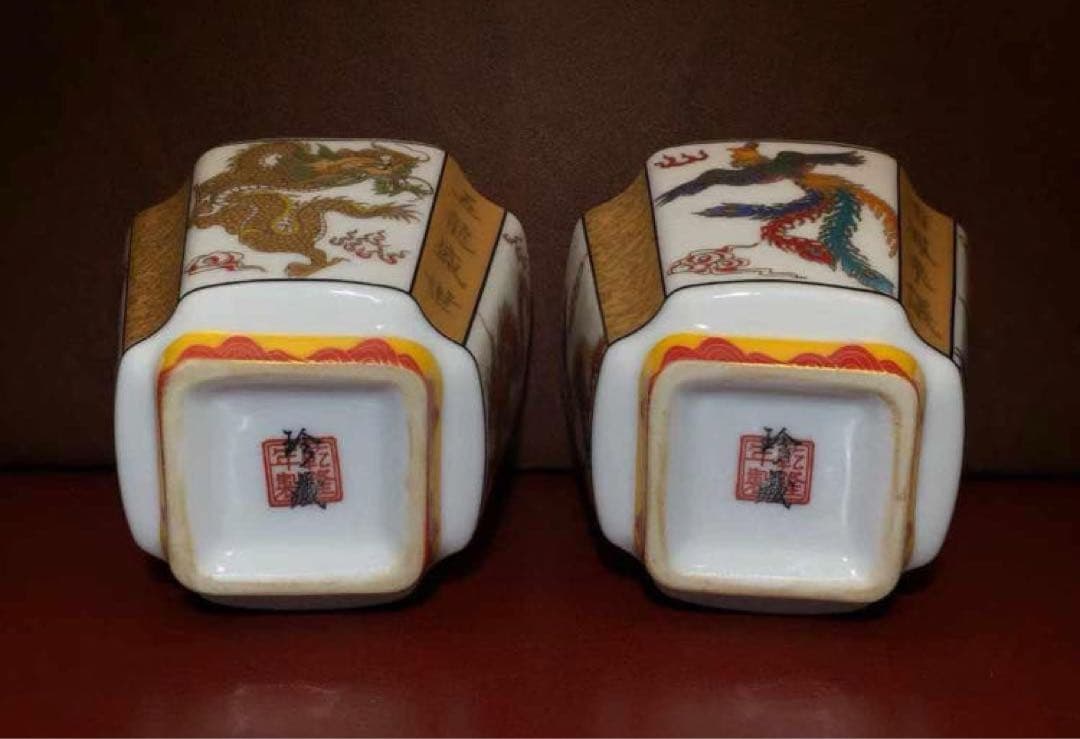 中国古美術骨董品・旧蔵粉彩陶芸　大清乾隆年製龍鳳双碗・五龍盛世・有鳳来儀・極細工