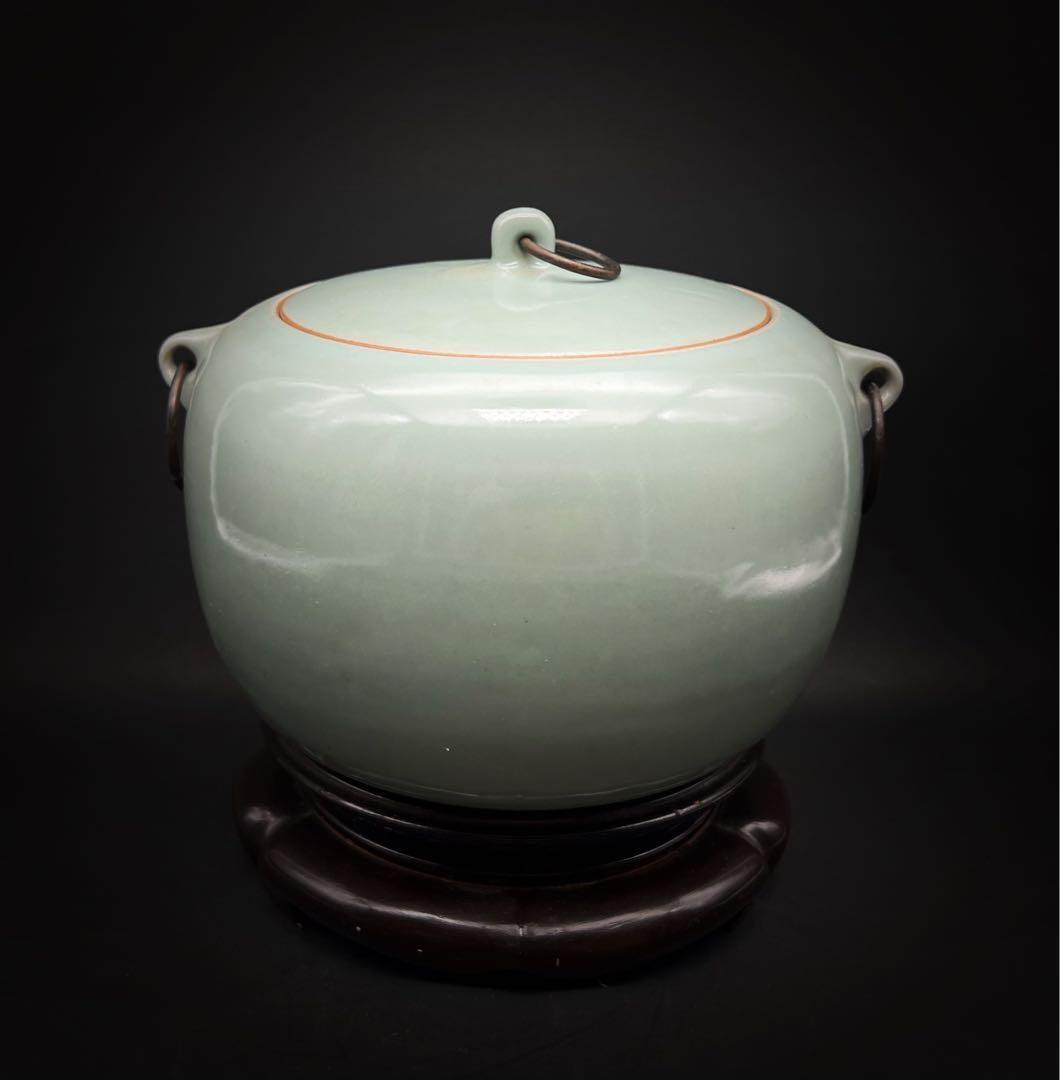 中国美術 古玩 青磁　雙耳お茶入れ　茶道具