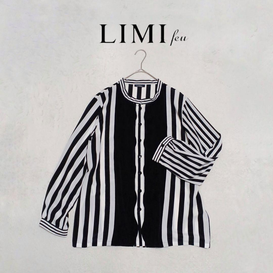 LIMI feu　リミフゥ　ストライプ　ドレスシャツ　フロントデザイン　S　黒白