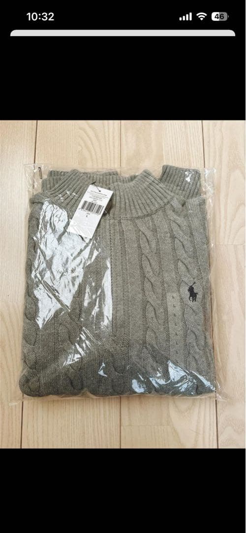 Polo Ralph Lauren グレー ケーブルニット ハーフジップ Ｌ