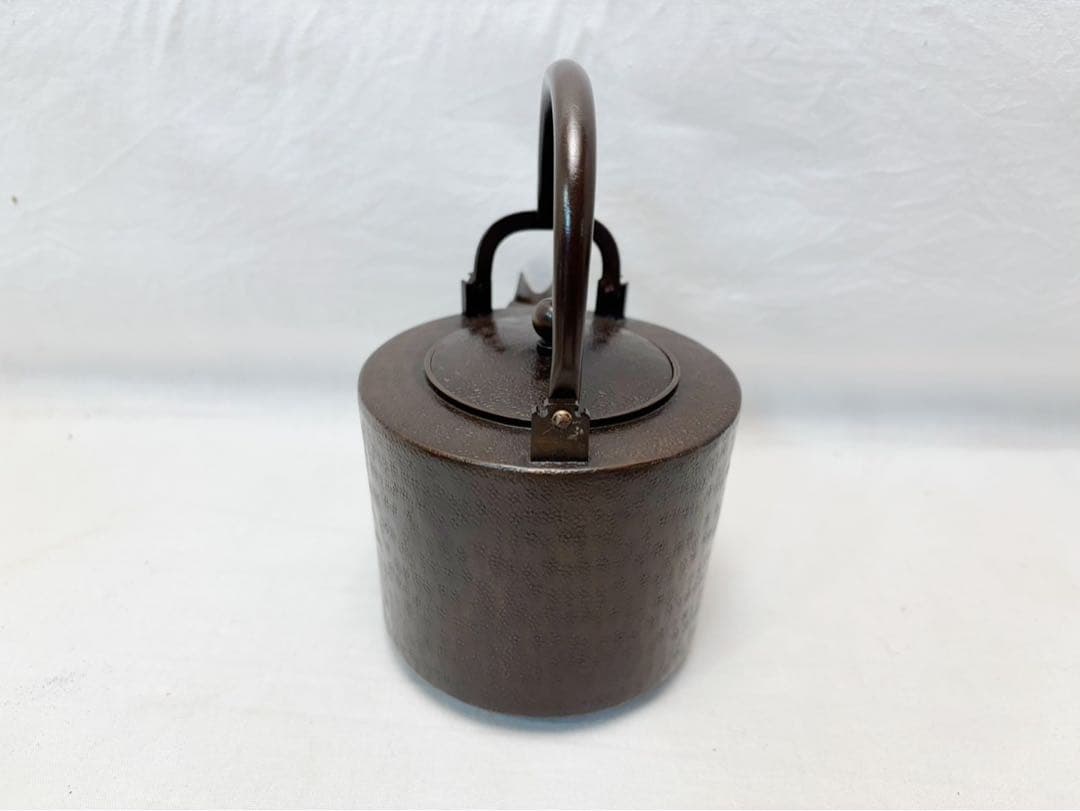 未使用 茶道具 金工師 宗禅造 鎚起 銅製 銚子 染付替蓋付 共箱