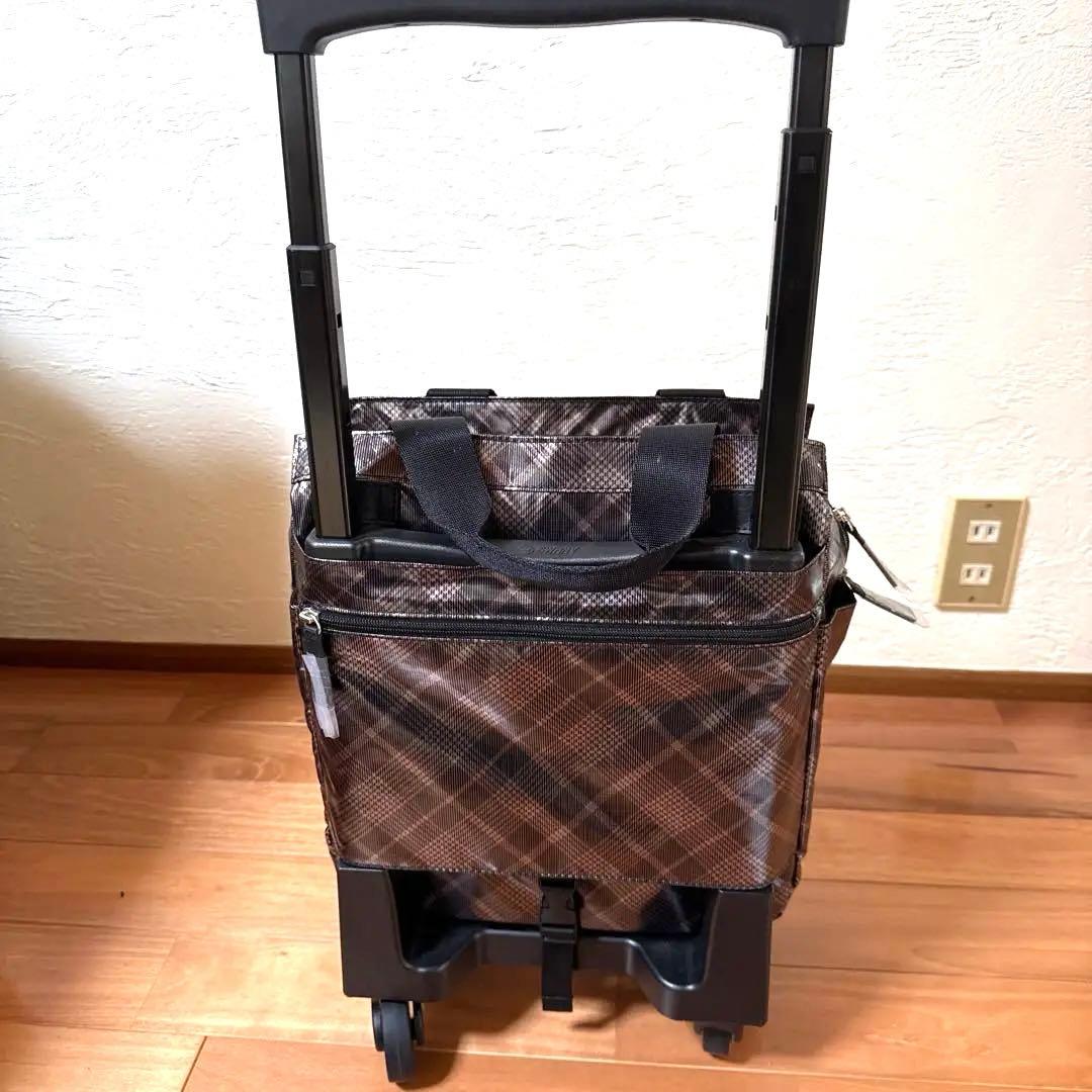 ブラウンチェック柄キャリーカート