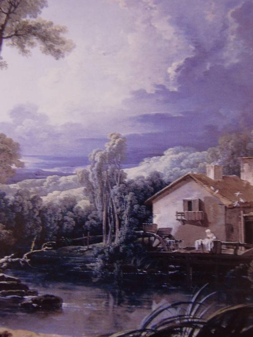 フランソワ ブーシェ、【水車のある風景】、希少画集画、状態良好