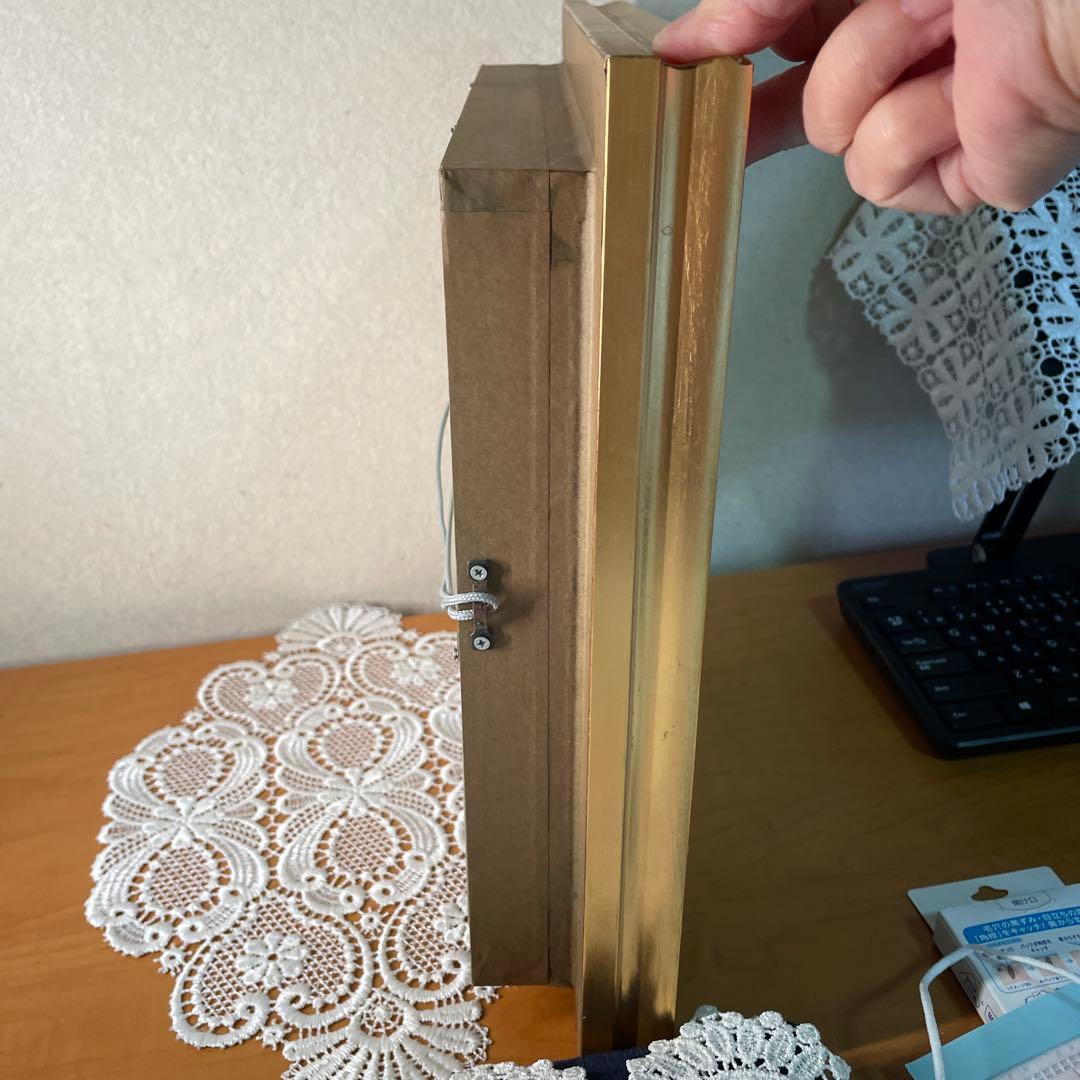 アンティークの額 青い天使の絵柄陶器プレート