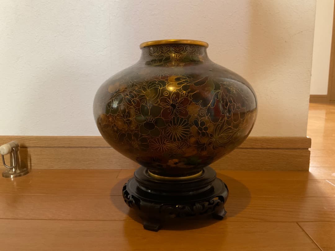 景泰藍 壺 台座付き