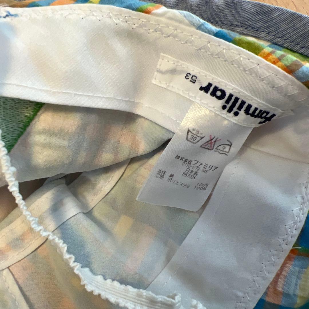 familiar クジラチェック柄Tシャツハーフパンツ帽子セット　110cm