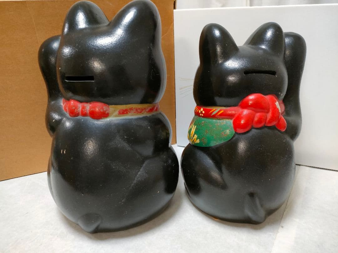 希少ヴィンテージ招き猫　 商売繁盛 　開運 置物 縁起物　レトロ ２体セット