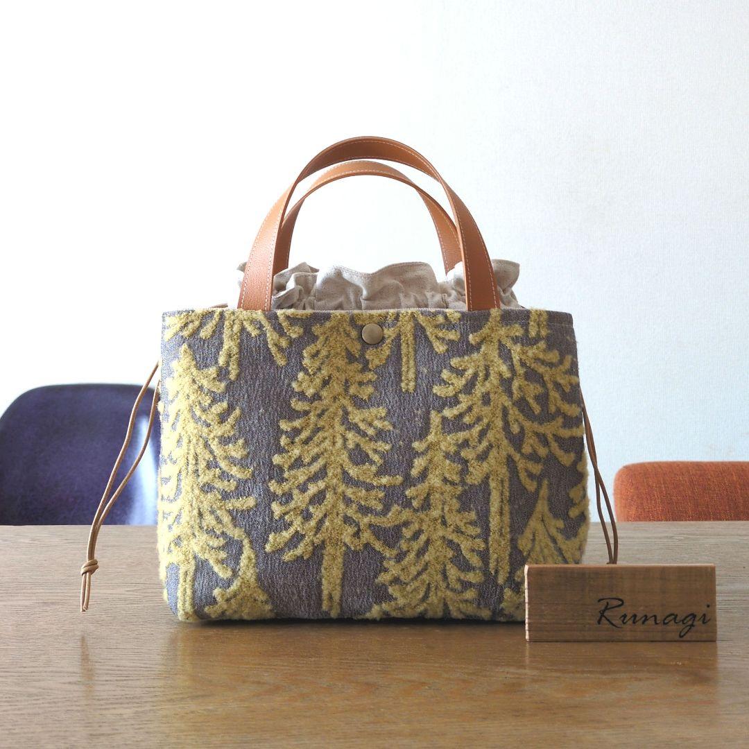 あおりポケットのあおりポケットの巾着バッグ＊ミナペルホネン metsa