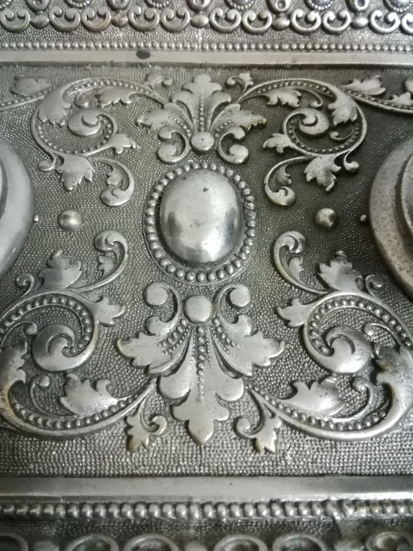 逸品　ナポレオン三世　フランス　真鍮製　ダブルインクポット　トレー　アンティーク