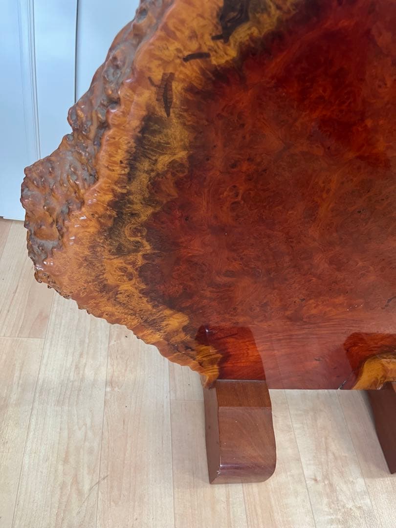 【希少】花梨瘤 衝立 一枚板 天然木　瘤杢 玉杢　光沢あり　スタンド付き