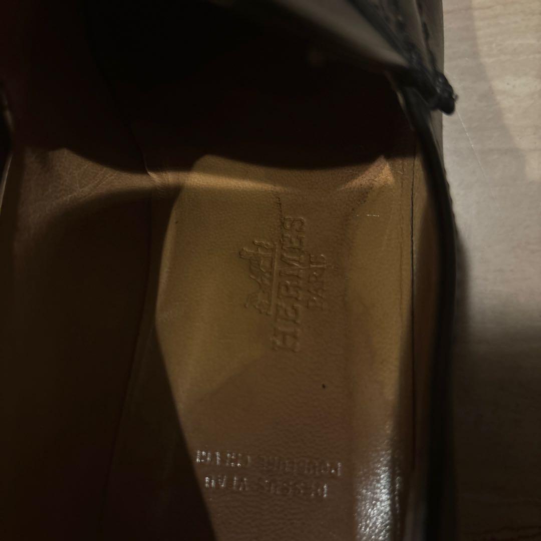 エルメス　ブラックモカシン Hロゴ金具付き
