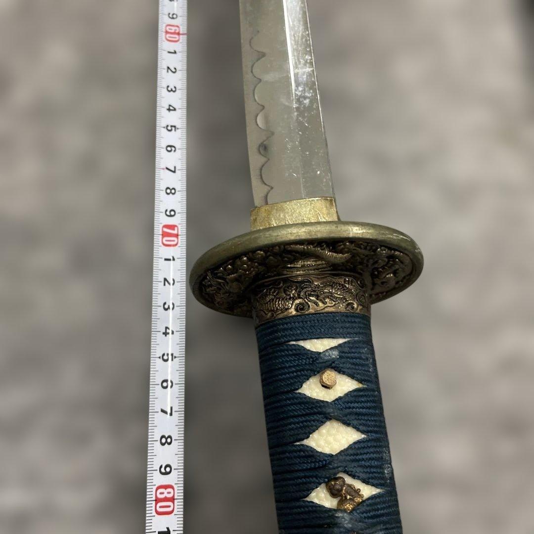 未開刃，模造刀、白鞘 刀 剣 長尺模造刀 模擬刀 日本刀 波形刃 青いハンドル