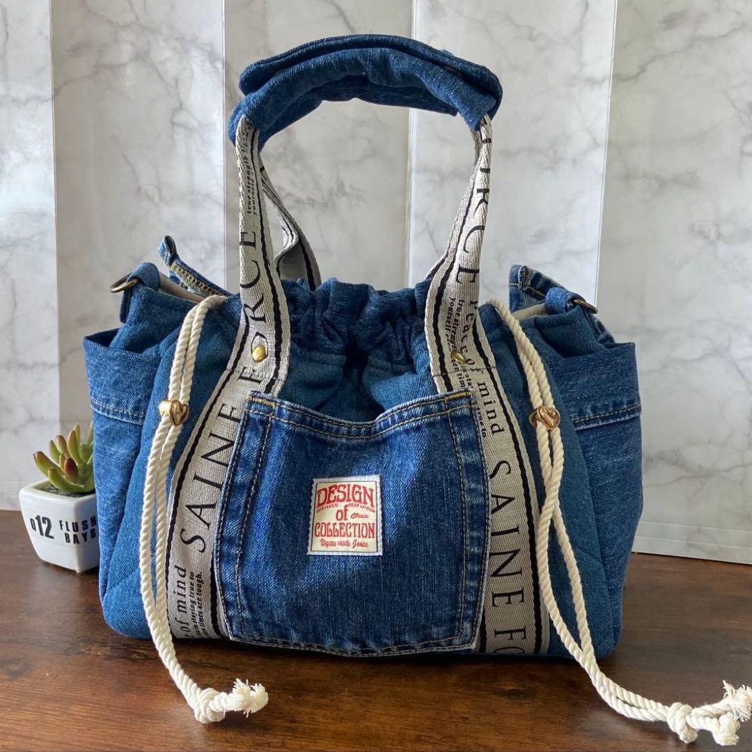 Ｎｏ.64 デニムリメイク【フリルバッグ】トートバッグ ハンドメイド