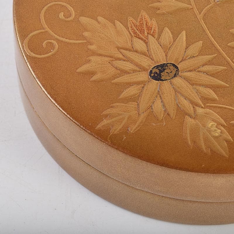 茶道具　金地　花蒔絵　螺鈿装飾　内梨地　香合　合わせ箱付　D　R9492