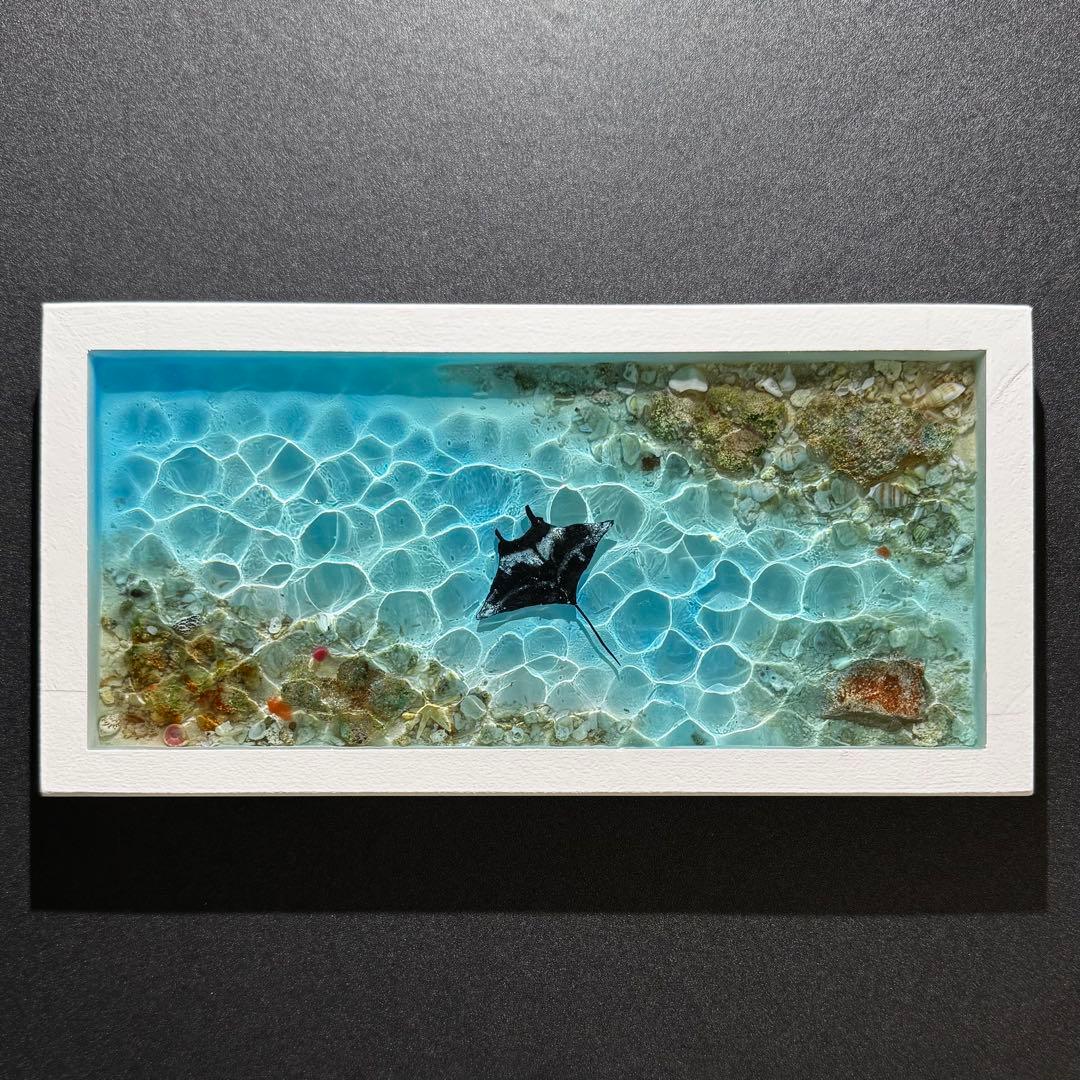 レジンアート オーシャンアート マンタ 沖縄 海 アートパネル 波紋アート