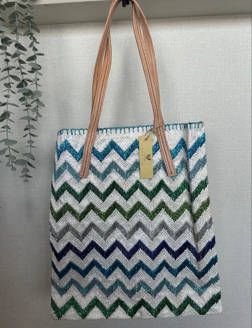 新品未使用eni shallaエンシャラハンドメイドトートバッグ/ブルー系