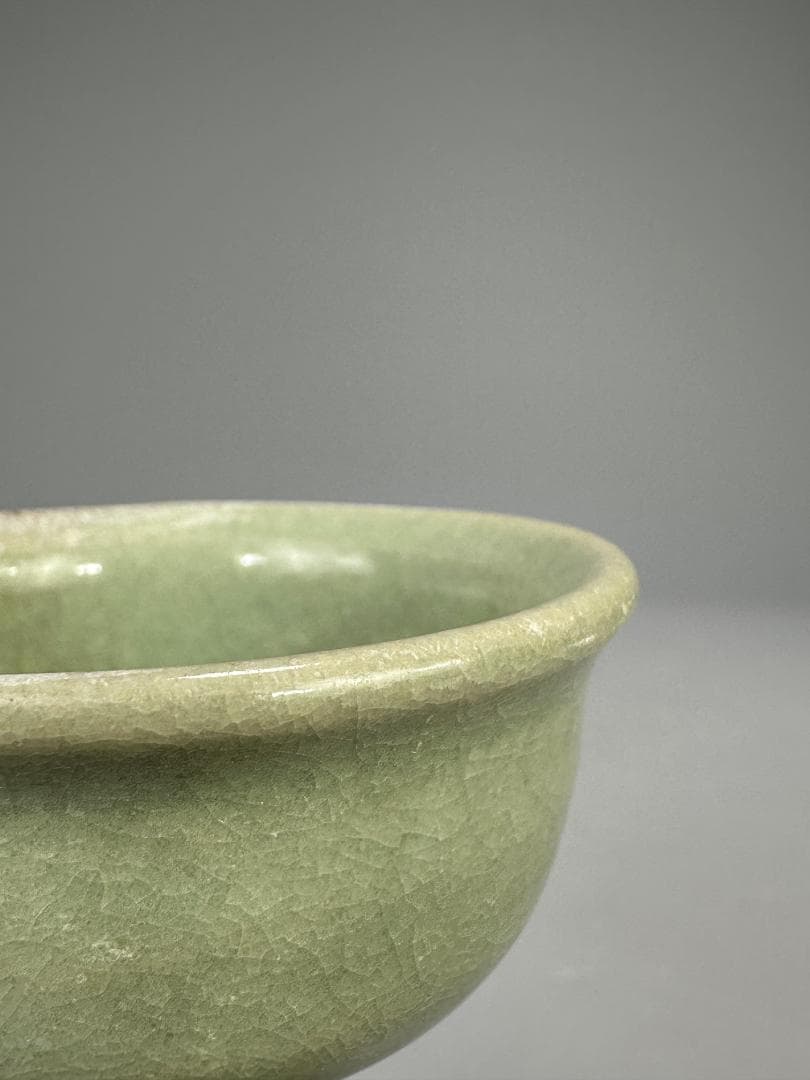 中国美術　元～明時代　龍泉窯　天龍寺　青磁　高足杯　盃　古物　唐物　旧家蔵出し