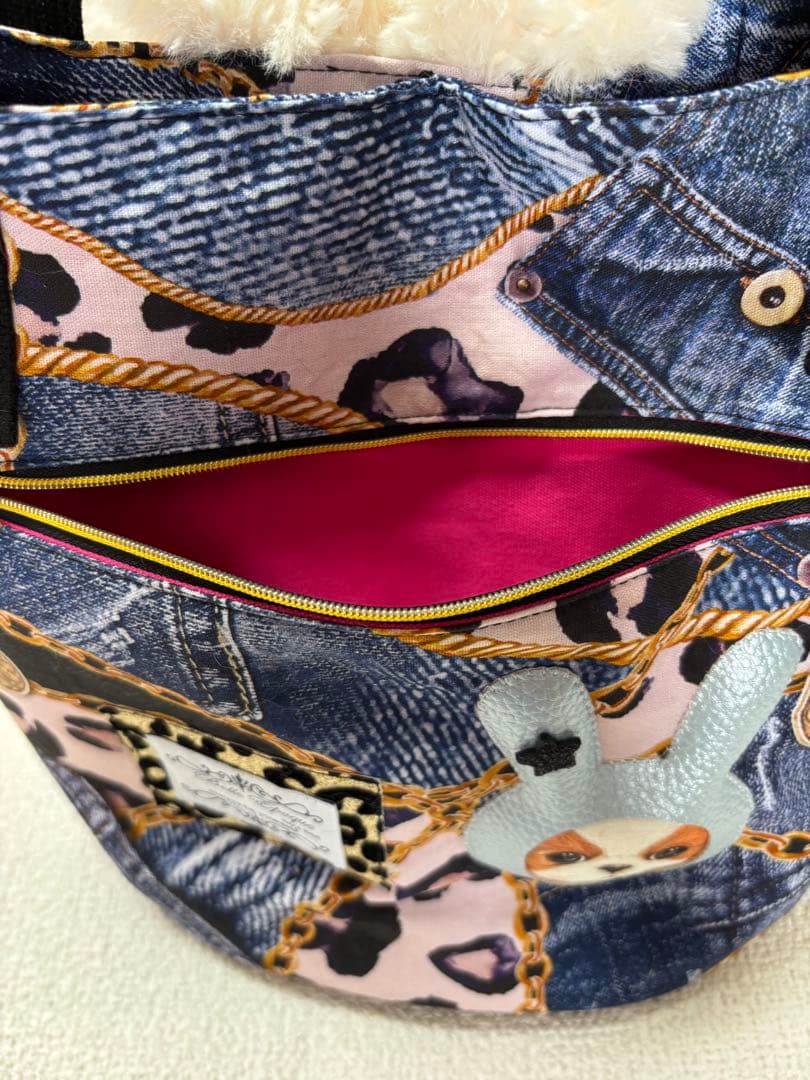 そ*2様 コヤンイサムチョン　ハンドメイド　丸底トートバッグ　デニムヒョウ柄　ア