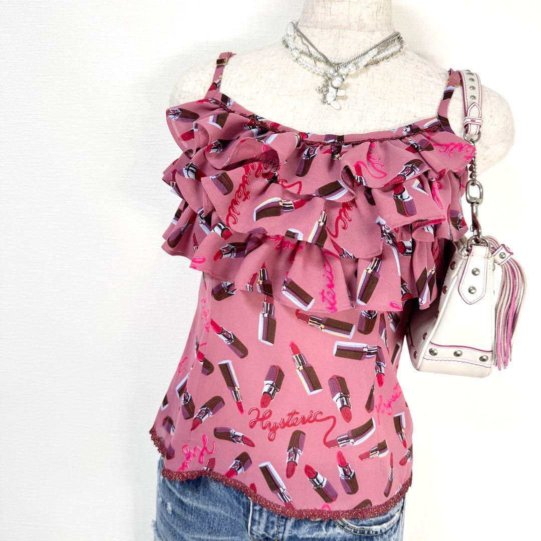y2k✨️ 00s HYSTERIC GLAMOUR リップ柄 フリル キャミ