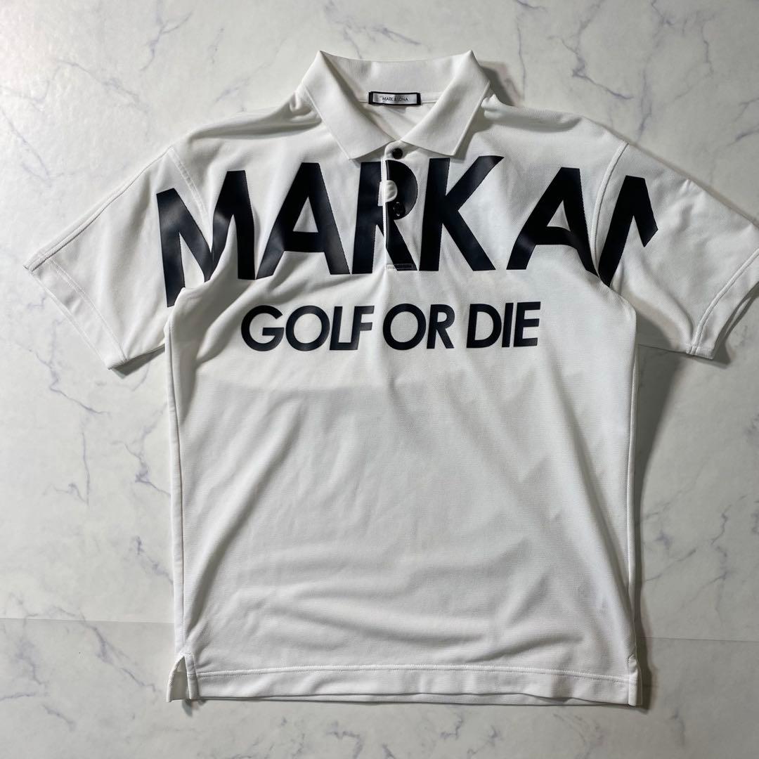 【極美品】マークアンドロナ　ポロシャツ　ビッグロゴ　プリント　鹿の子　サイズ46