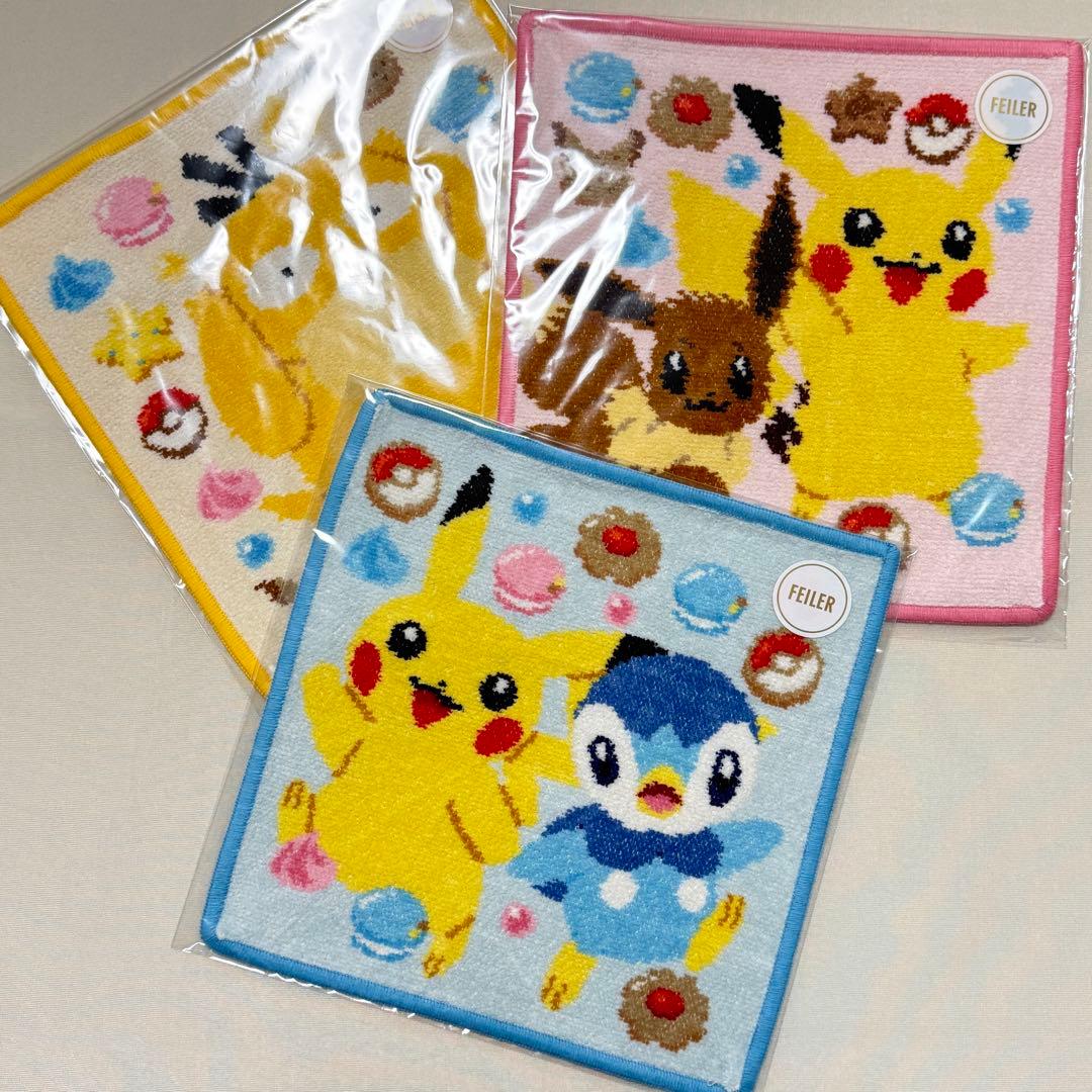 フェイラー ポケモン ハンカチ ピカチュウ　イーブイ　ポッチャマ　コダックセット